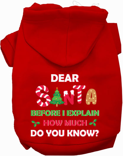 Red pet hoodie with Santa design