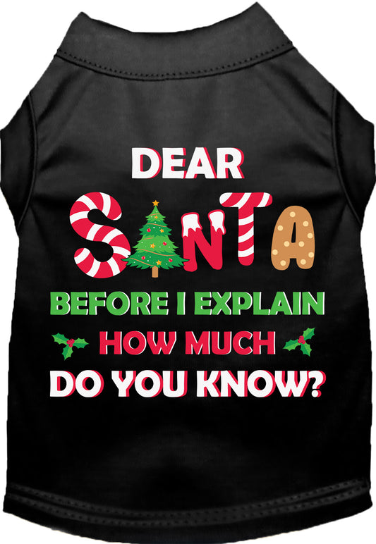 Black pet shirt with 'Dear Santa' festive design