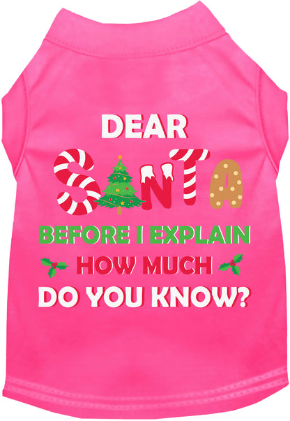 Pink pet shirt with 'Dear Santa' festive design