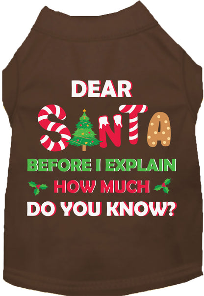 Brown pet shirt with 'Dear Santa' festive design