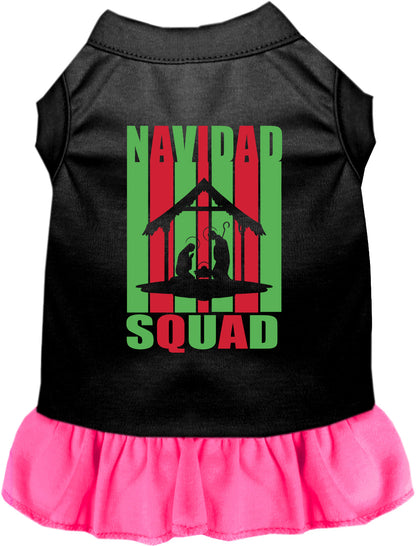 Black Navidad Squad pet dress with pink skirt