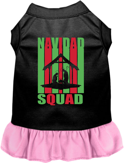 Black Navidad Squad pet dress with light pink skirt