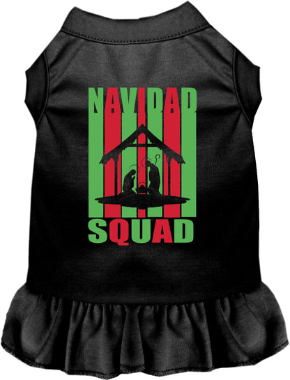 Black Navidad Squad pet dress with green and red design