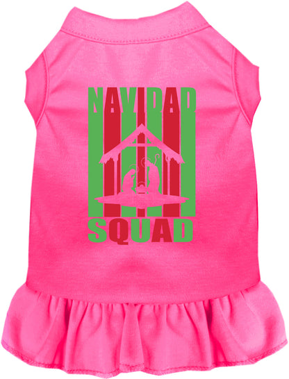 Pink Navidad Squad pet dress with green and red design