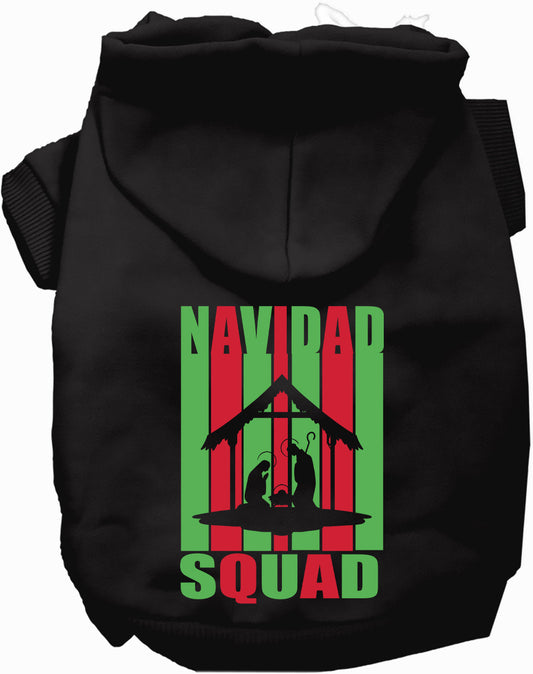 Black Navidad Squad Pet Hoodie with festive design