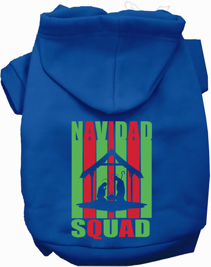 Blue Navidad Squad Pet Hoodie with festive design