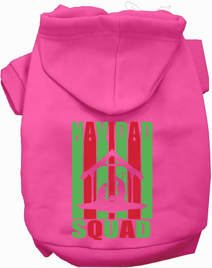 Pink Navidad Squad Pet Hoodie with festive design