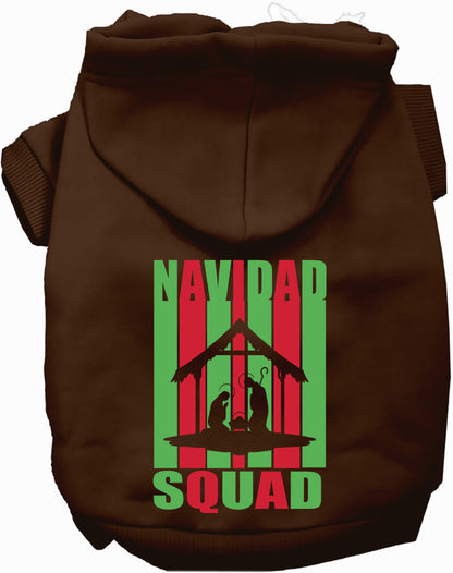 Brown Navidad Squad Pet Hoodie with festive design