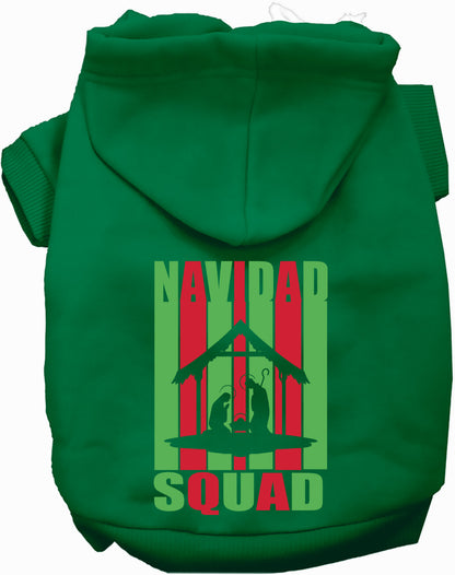 Green Navidad Squad Pet Hoodie with festive design