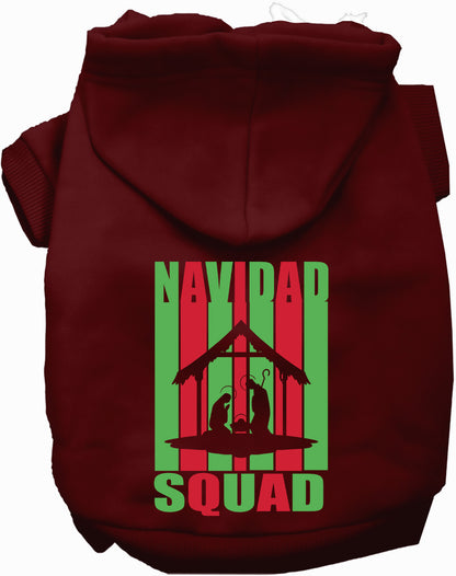 Maroon Navidad Squad Pet Hoodie with festive design