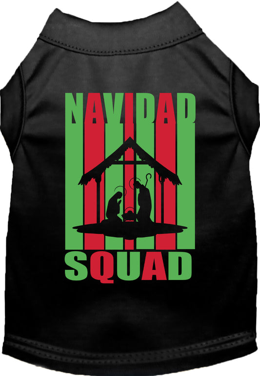 Black Navidad Squad Pet Shirt with festive design