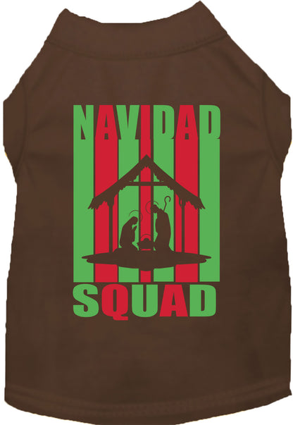 Brown Navidad Squad Pet Shirt with festive design