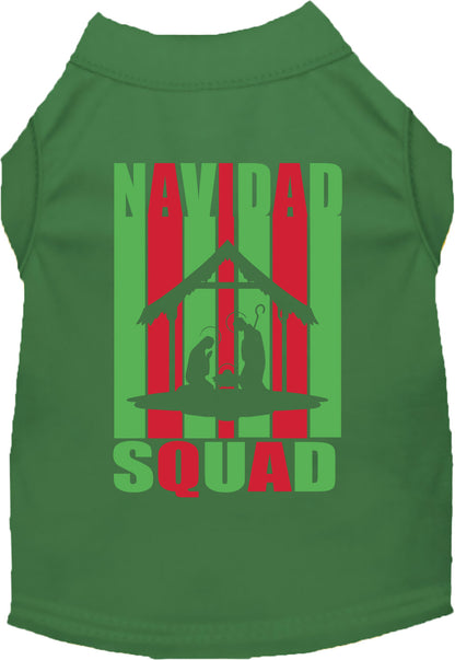 Green Navidad Squad Pet Shirt with festive design