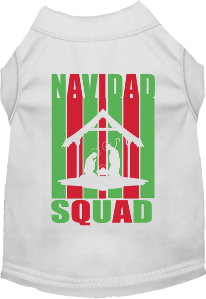 White Navidad Squad Pet Shirt with festive design