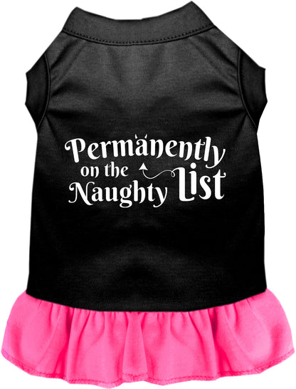 Black pet dress with pink skirt, 'Naughty List' text