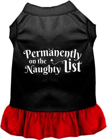 Black pet dress with red skirt, 'Naughty List' text