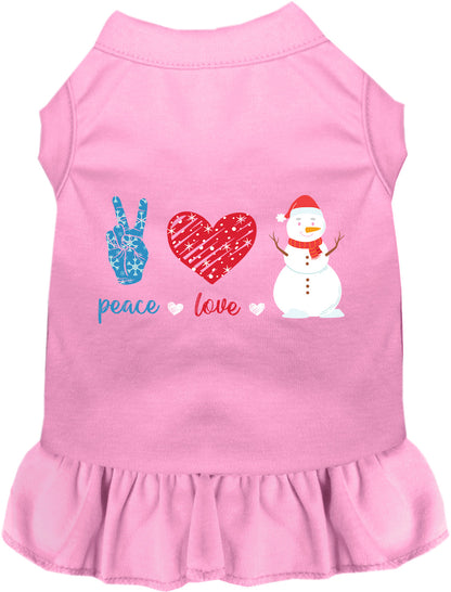 Light pink pet dress with peace, love, snowman design