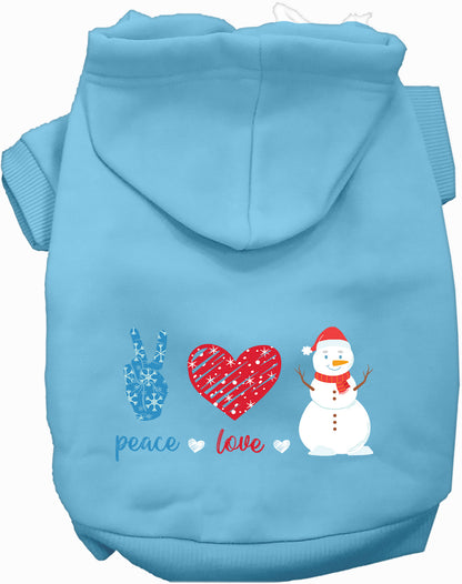 Light Blue Peace, Love, and Snow Pet Hoodie