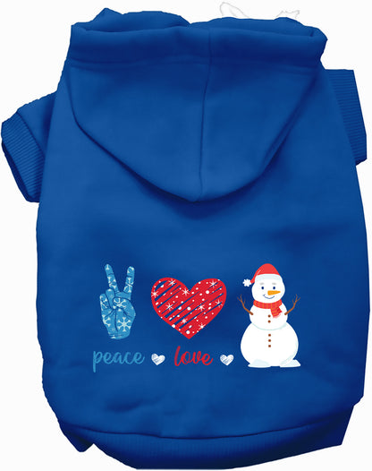 Royal Blue Peace, Love, and Snow Pet Hoodie