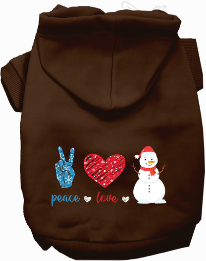 Brown Peace, Love, and Snow Pet Hoodie