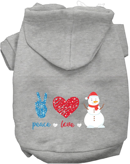 Gray Peace, Love, and Snow Pet Hoodie