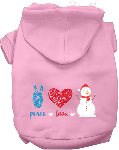 Light Pink Peace, Love, and Snow Pet Hoodie