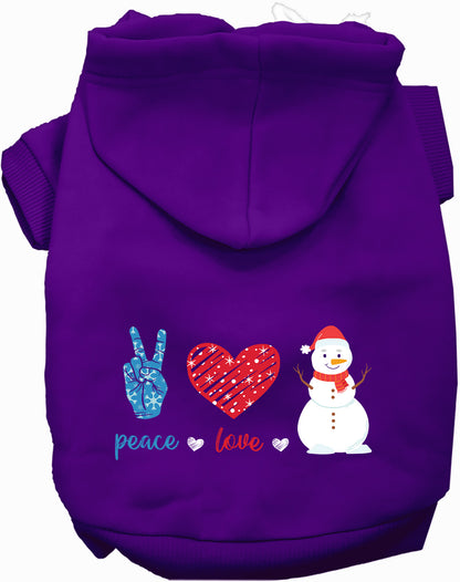 Purple Peace, Love, and Snow Pet Hoodie