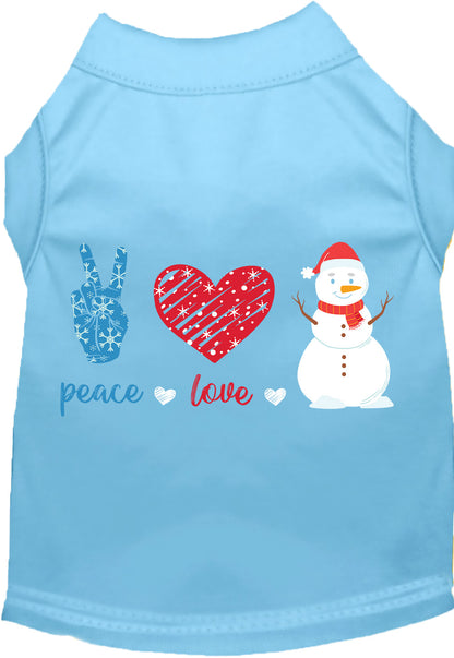 Light blue Peace, Love, and Snow pet shirt