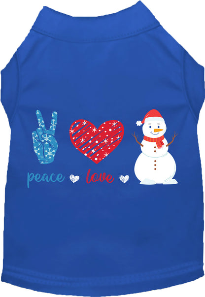 Royal blue Peace, Love, and Snow pet shirt