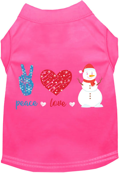 Pink Peace, Love, and Snow pet shirt