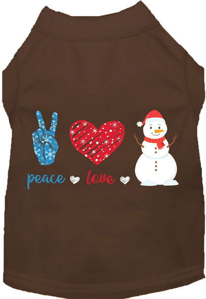 Brown Peace, Love, and Snow pet shirt