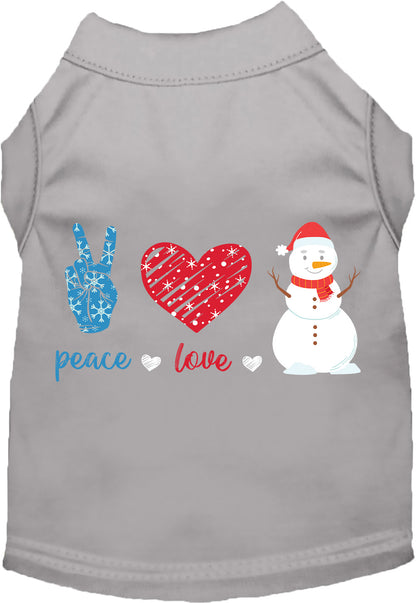 Gray Peace, Love, and Snow pet shirt