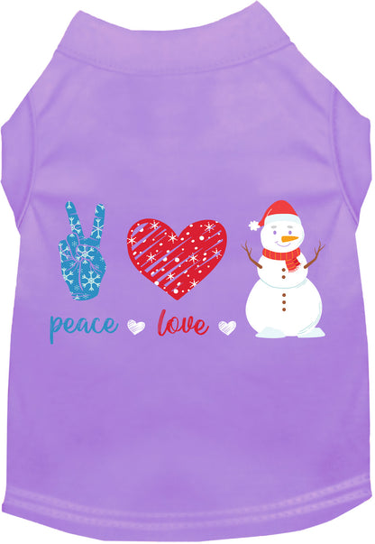 Purple Peace, Love, and Snow pet shirt