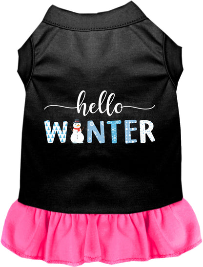 Black Hello Winter pet dress with pink skirt