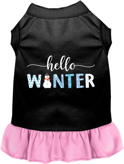 Black Hello Winter pet dress with light pink skirt