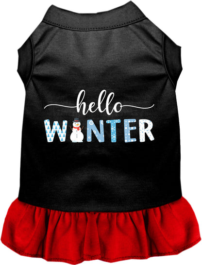 Black Hello Winter pet dress with red skirt