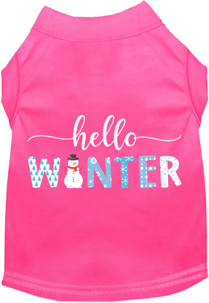 Pink Hello Winter Pet Shirt with snowman design