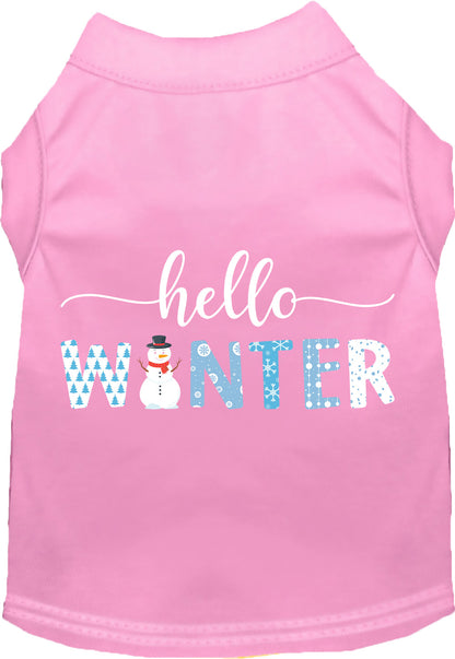 Light Pink Hello Winter Pet Shirt with snowman design