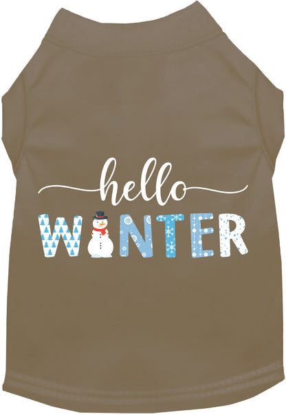 Khaki Hello Winter Pet Shirt with snowman design