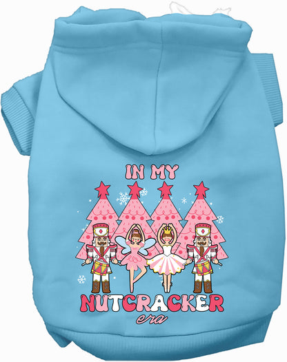 Light blue Nutcracker Era Pet Hoodie with festive design