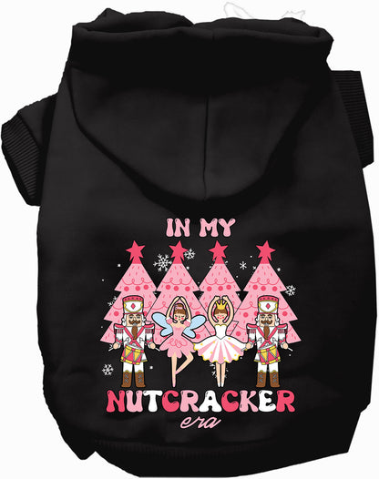 Black Nutcracker Era Pet Hoodie with festive design