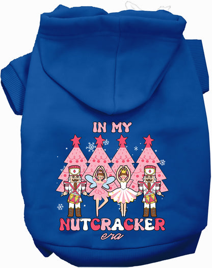 Royal blue Nutcracker Era Pet Hoodie with festive design