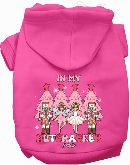 Hot pink Nutcracker Era Pet Hoodie with festive design