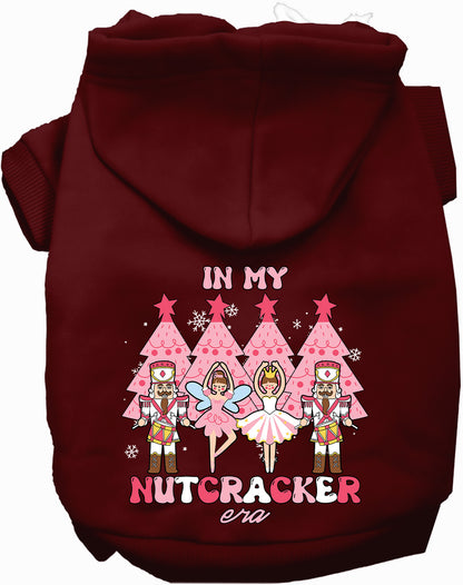 Maroon Nutcracker Era Pet Hoodie with festive design