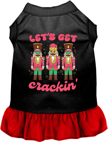 Red Let's Get Crackin' pet dress with nutcracker design