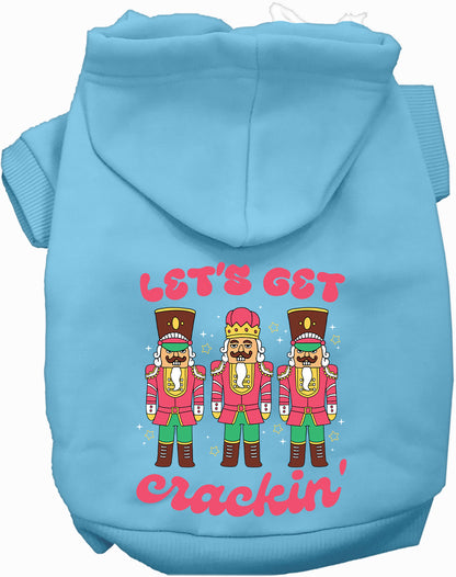 Light blue Let's Get Crackin' Pet Hoodie with nutcracker design