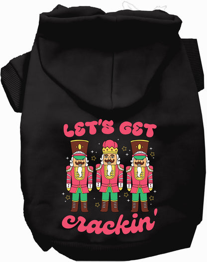 Black Let's Get Crackin' Pet Hoodie with nutcracker design