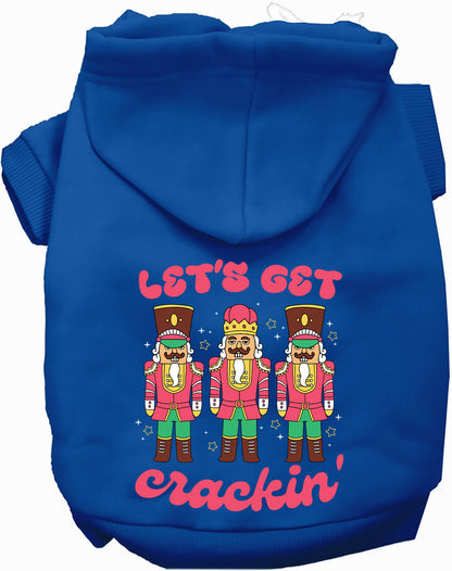 Royal blue Let's Get Crackin' Pet Hoodie with nutcracker design