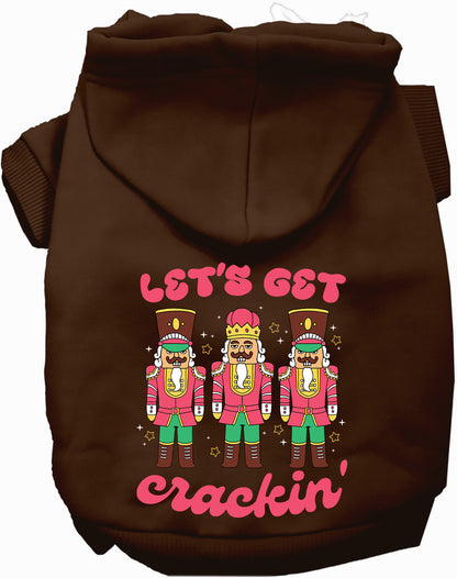 Brown Let's Get Crackin' Pet Hoodie with nutcracker design