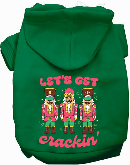 Green Let's Get Crackin' Pet Hoodie with nutcracker design